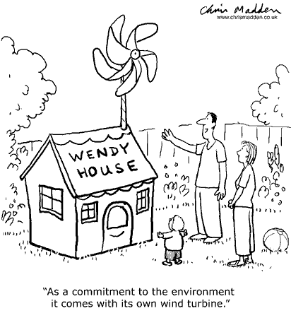 cartoon of wendy house with wind turbine